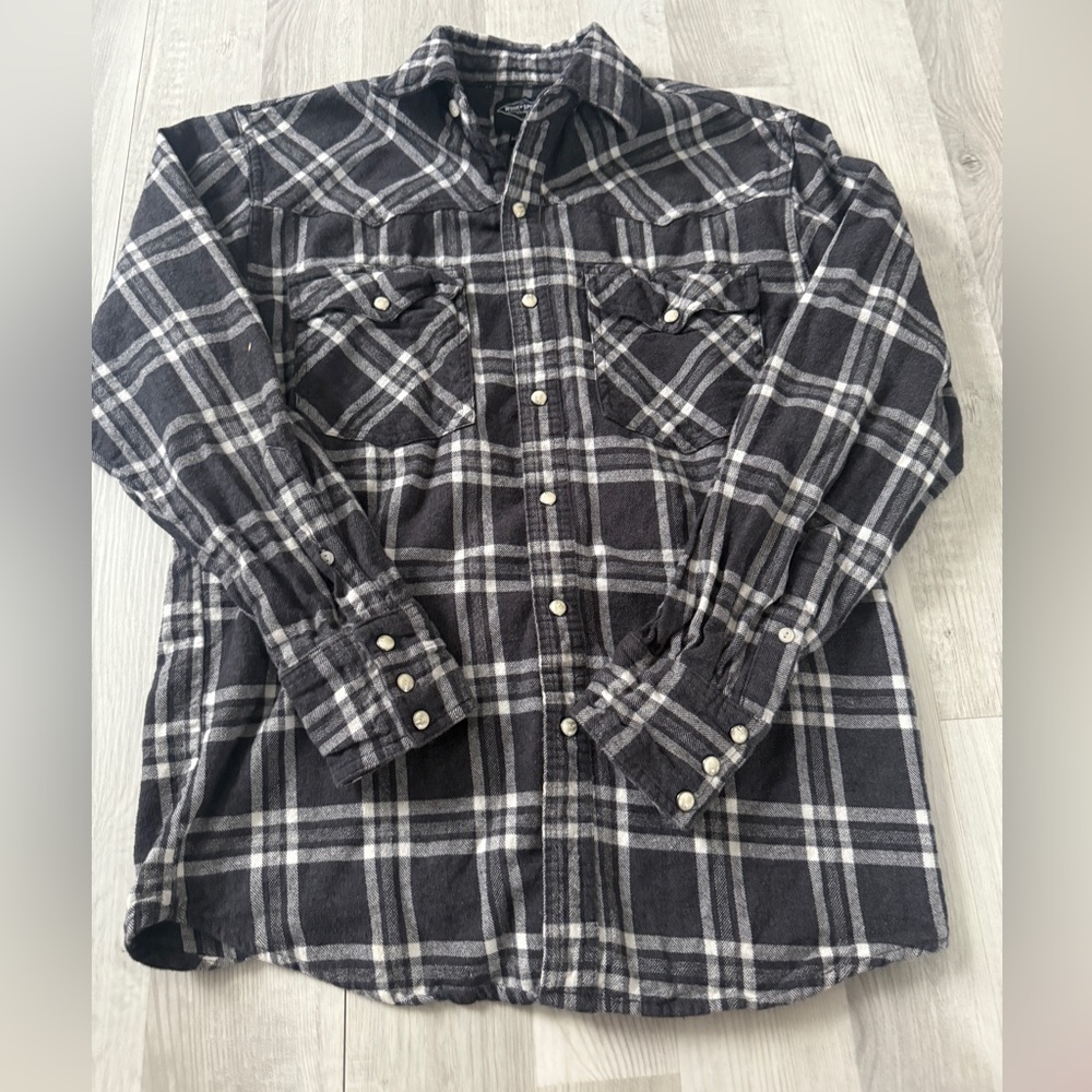 Black and White Plaid Button-Up Flannel
